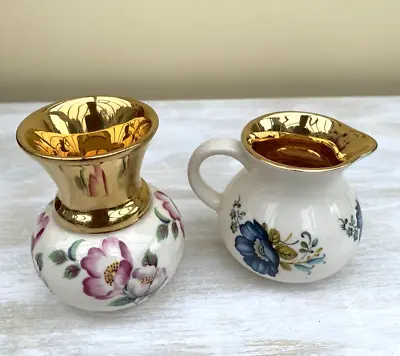 Buy Prinknash Abbey Vintage Small Vase And Jug With Gold Inner & Trim • 8.99£
