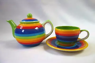 Buy Namaste Rainbow China Teapot Cup & Saucer Set - For 1 – Good Cond • 15£