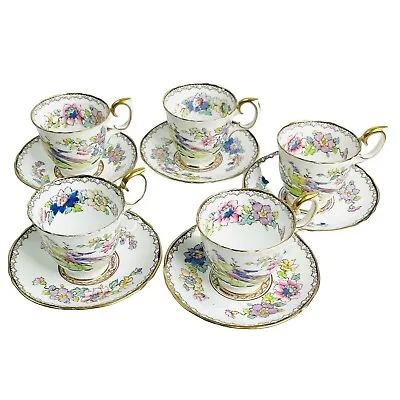 Buy 5 Crown Staffordshire England Peacock Teacup And Saucer Sets Bone China #A15322 • 96.42£