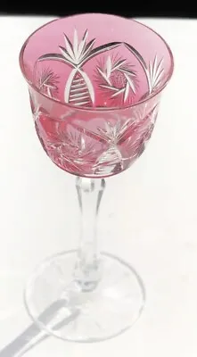 Buy Antique Bohemia Czech Bohemian Crystal Cut Red Pink Wine Liquor Cup Goblet Glass • 89£