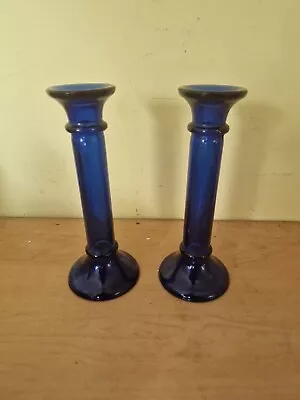 Buy Vintage Pair Of Cobalt Blue Glass Candlesticks • 18£