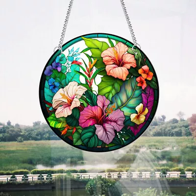 Buy Glass Window Hanging Decor Flowers Hanging Sign Ornament Wall Hanging Decoration • 10.35£