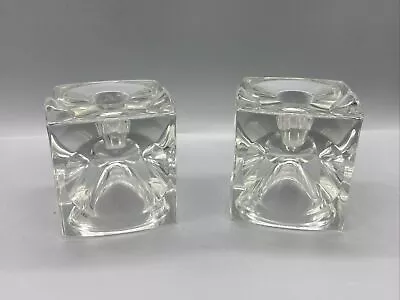 Buy Pair Of Vintage 1960’s SKLO Rudolf Jurnikl Union Glass Cube Double Candle Holder • 40£