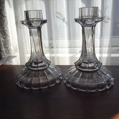 Buy 2 Victorian? Moulded Irish? Weighty Glass Clear Decorative Taper Candlesticks  • 9.99£