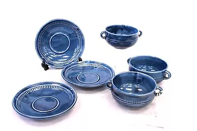 Buy 6 Pcs Vtg 1970s PRINKNASH Abbey Pottery Turquoise SOUP CUPS & SAUCERS Set -S37 • 9.99£