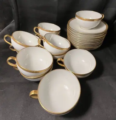 Buy 8 Antique Haviland Limoges Porcelain Gold Encrusted CUPS & SCERS - Wedding Band • 77.21£