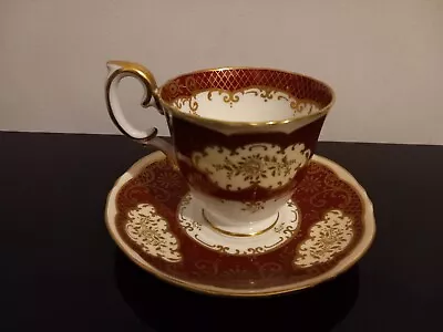 Buy Crown Staffordshire Fine Bone China Red And Gold Tea Cup And Saucer • 28£