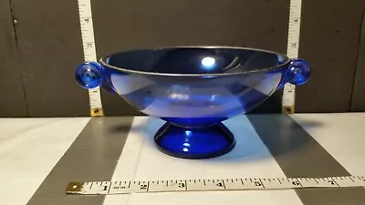Buy LE Smith Cobalt Blue Mt. Pleasant Pedestal Dish Depression Glass Metal Accents • 6.71£