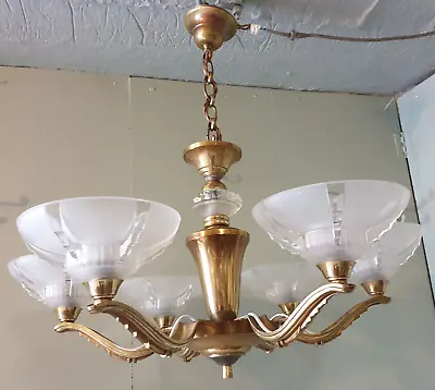 Buy French  Art Deco Chandelier Ceiling Light, Petitot, Ezan Style • 197.65£
