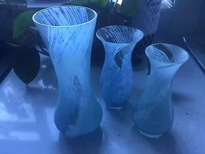 Buy Vintage Caithness Crystal Glass Vases X 3 Blue • 19.99£