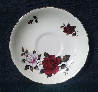 Buy Colclough Amoretta Saucer Bone China Tea Saucer Red And Pink Roses Green Leaves • 12.95£