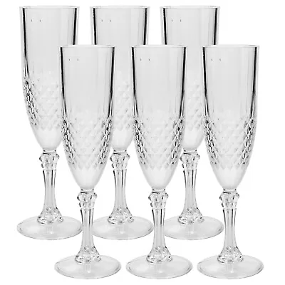 Buy 6pc Crystal Effect Reusable Durable Champagne Wine Drinking Party Flute Glasses • 10.95£