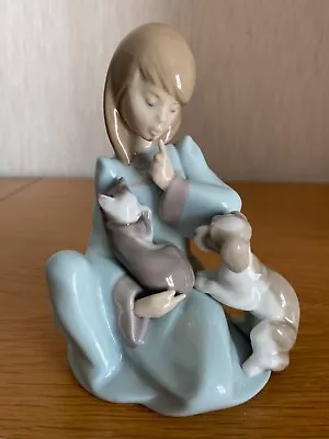 Buy Vintage Lladro Figurine~’Cat Nap’. Young Girl With Her Sleeping Cat And Dog. VGC • 13.99£