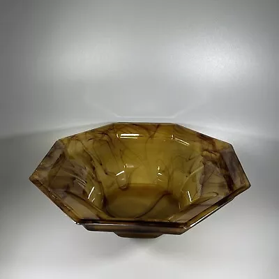 Buy Large George Davidson Clouded Amber Glass Hexagonal Bowl • 18£