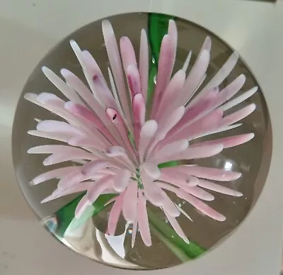 Buy Vintage Glass Paperweight Pink Flower • 7£