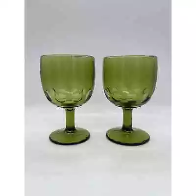 Buy Vintage Green Glass Thumbprint Pattern Goblet 6 1/8” Tall Set Of 2 • 18.82£
