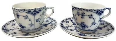 Buy Royal Copenhagen Blue Fluted Half Lace Cup Saucer #756 Porcelain Set Of 2 • 57.53£