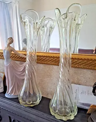 Buy 16  - 41cm Tall, A Pair Of Crystal Twirled Glass Vases Hand Blown • 25£