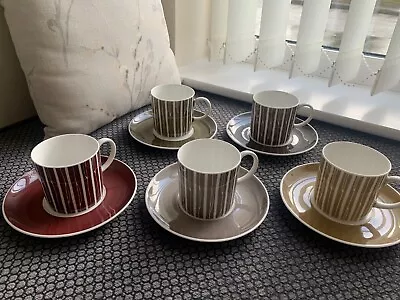 Buy 5 Susie Cooper Bone China ‘Broken Stripes’ Coffee Cups & Saucers VINTAGE 1960s • 34.99£