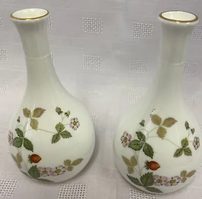Buy Two Wedgewood Wild Strawberry Bud Vases Floral Leaf White • 21.99£