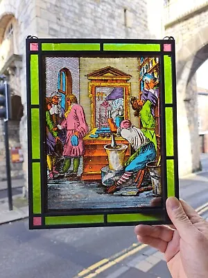 Buy Vintage Framed Leaded Stained Glass Window Hanging Picture. From Holland 1960s. • 86£