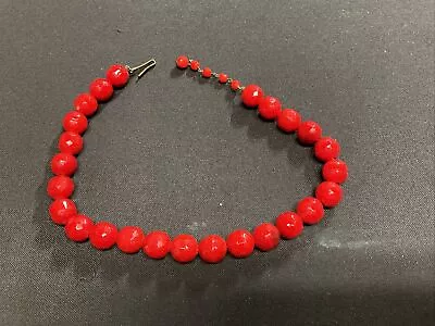 Buy Vintage Boho Retro Red Milk Glass Faceted Bead Necklace • 23.71£