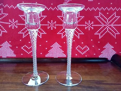 Buy Pair Of Tall Glass Helical Stem Candlestick Holders • 15.99£