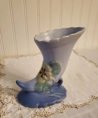 Buy Weller Pottery VTG Cornucopia Horn Of Plenty Vase Blue With Yellos/Green Flowers • 17.07£