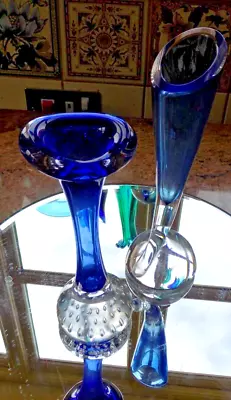 Buy Vintage Aseda Scandinavian Art Glass Jack In The Pulpit Bud & Horn Vase Blue • 20£