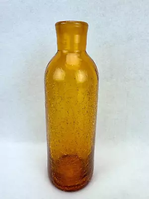 Buy Vintage MCM Rainbow Crackle Glass 9 1/2” Amber Vase Hand Blown Bottle • 15.38£