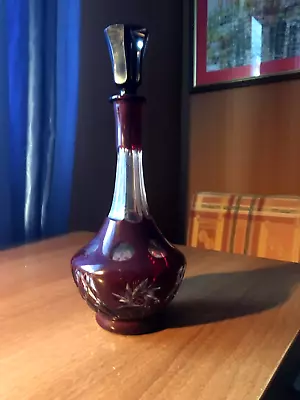 Buy Vintage, Bohemian Patterned, Cut Ruby Red Crystal Glass Decanter. • 35£