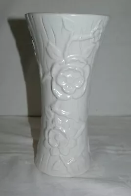 Buy Vintage Arthur Wood White 10  Vase Moulded Rose Pattern • 15£