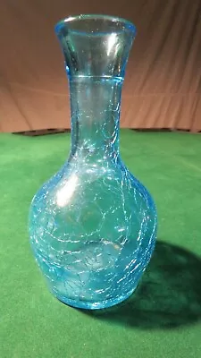 Buy Vintage Iridescent Blue Cracked Glass 5-1/2  X 3  Pot Belly, Flared Neck Vase • 15.30£