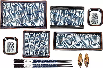 Buy 10 Piece Japanese Style Ceramic Sushi Plate Dinnerware Set With 4 Sushi • 39.61£