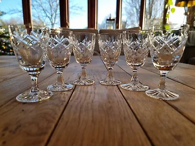 Buy Royal Doulton Crystal  Prince Charles  Cut Glass Set Of 6 Sherry Glasses 4 1/8  • 30£
