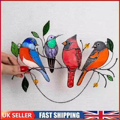 Buy Color Birds On A Wire Stained Glass Window Hanging Panel (2) • 9.79£