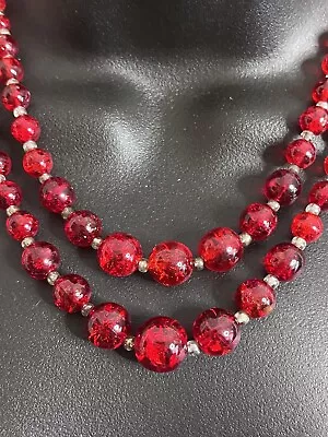 Buy Stunning Double Strand Vintage Crackle Glass Red Bead Necklace- Rockabilly/Retro • 13.50£