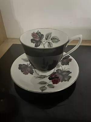 Buy Royal Albert Duo Black Rose Tea Cup And Saucer Bone China Vintage • 14£