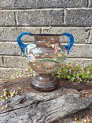 Buy Antique Enamelled Glass Vase. 19th Century Floral Decorated. • 52£