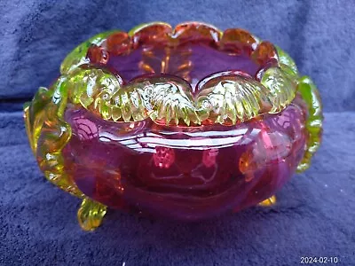 Buy Beautiful Rare Antique (PERFECT CONDITION) Cranberry & Yellow Glass Overlay Bowl • 48£