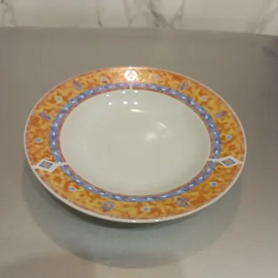 Buy Royal Norfolk Rimmed Soup Plates Cereal Bowls 8  Orange And Blue Diamond Pattern • 4£