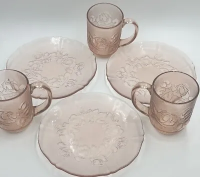Buy Vintage France Pink Glassware Set Cups Plates • 23.08£