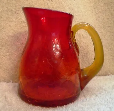 Buy Vintage MCM Red Crackle Glass Milk Jug Pitcher Amber Applied Handle 5 In. Tall • 19.84£