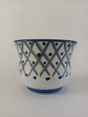 Buy Vintage Rye Pottery Pot  - White,Blue And Yellow. 1950s. • 4.99£