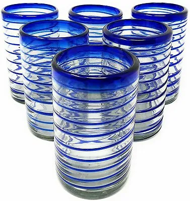 Buy Cobalt Blue Spiral Design Drinking Glasses - Set Of 6 (14 Oz Each) • 47.41£