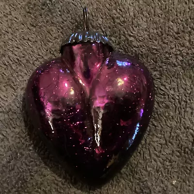 Buy Purple  Antique Mercury Crackle Glass Hanging Heart Kugel Valentines Day 2 • 10£