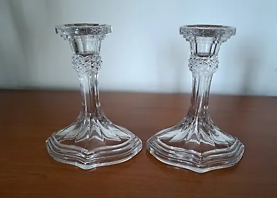 Buy Vintage Pair Clear Glass Candlestick Holders 6 Inch Tall • 10£