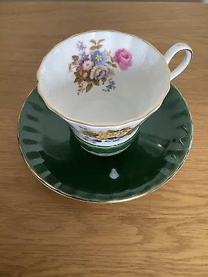 Buy Aynsley Cup & Saucer - 2958 Floral W Green Borders • 5.99£