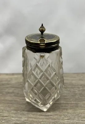 Buy Vintage Glass Mustard Pot With Metal/brass? Hinged Lid. • 4£