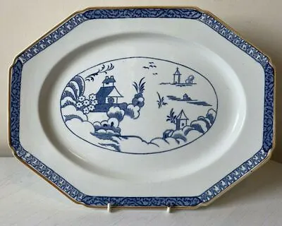 Buy Vintage Wood & Sons Alva Woods Ware Blue & White & Gilt Edged Large Platter  • 24.99£